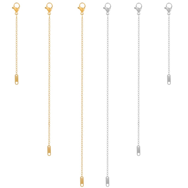 KOPOX 6 Pcs Gold and Silver Plated Necklace Extenders for Necklaces, 2", 4", 6" Delicate Necklace Extender Chain Set for Women Jewelry Making - Image 1