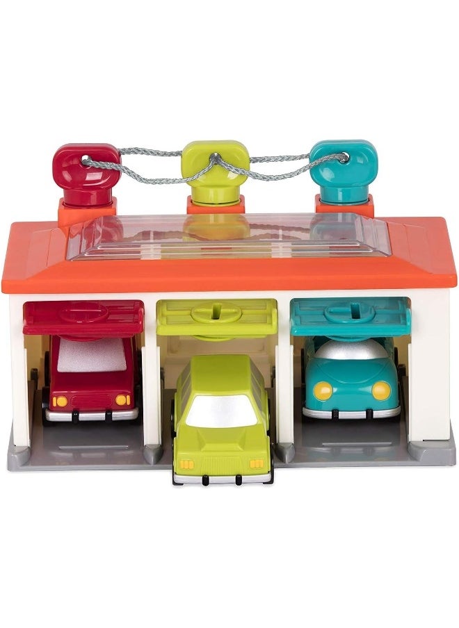 BATTAT Battat 3 Car Garage â€“ Shape Sorting Toy Garage with Keys and 3 Toy Cars for Toddlers  - Image 1