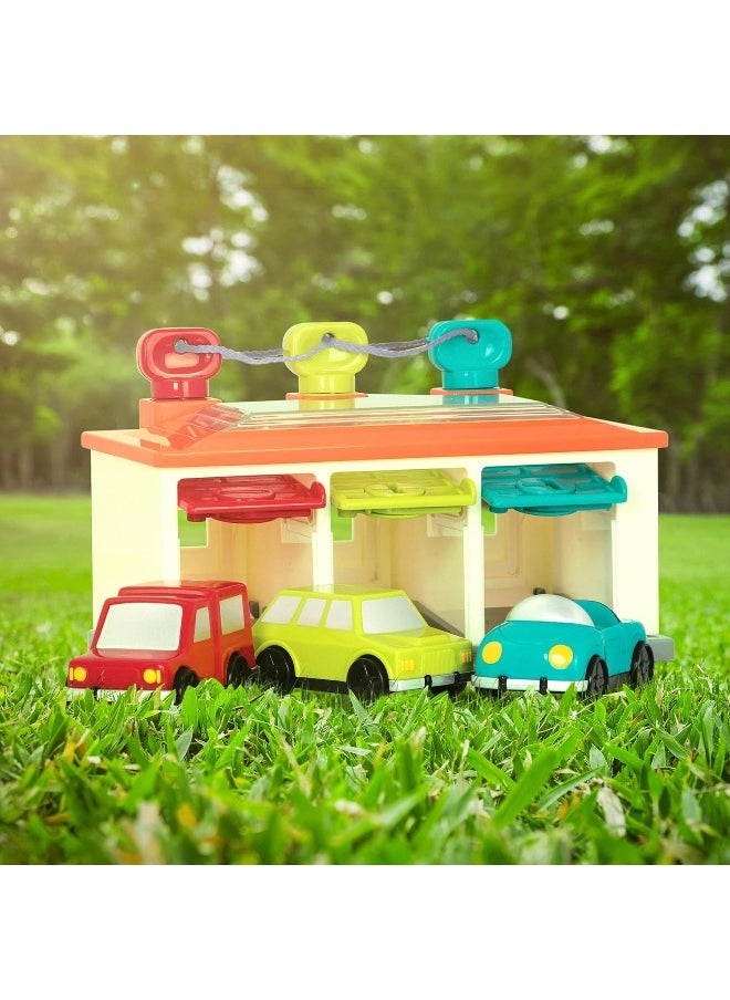 BATTAT Battat 3 Car Garage â€“ Shape Sorting Toy Garage with Keys and 3 Toy Cars for Toddlers  - Image 2