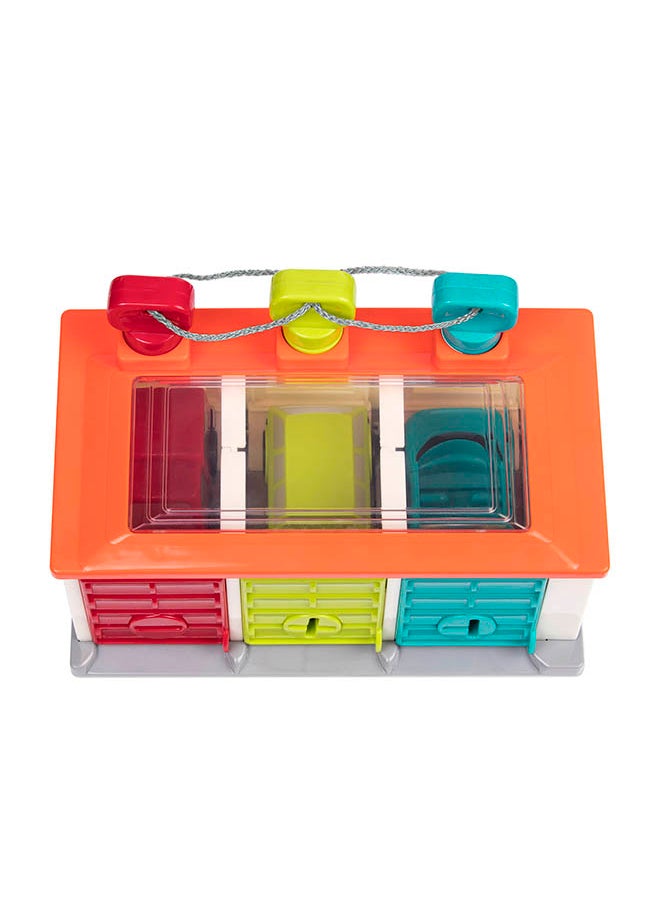 BATTAT 3 Car Garage, Shape Sorting Toy, Garage with Keys and Cars for Toddlers, Pre School Toys, Best Gift for Toddlers  - Image 1