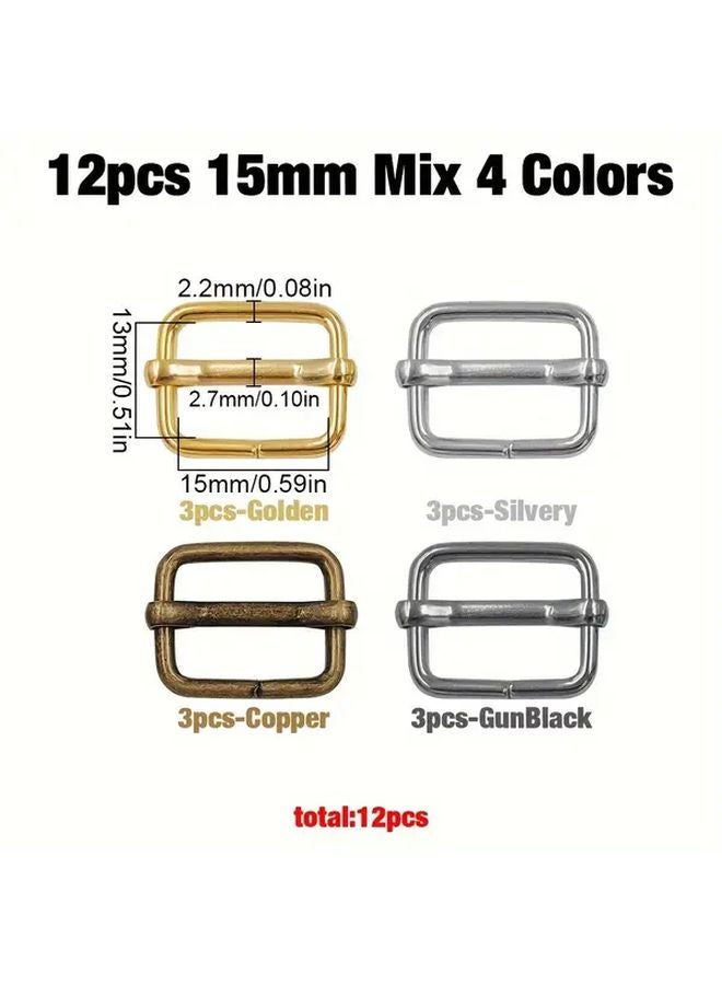 12Pcs Mix 4 Colors 15mm Metal Pull Core Buckle - Image 1