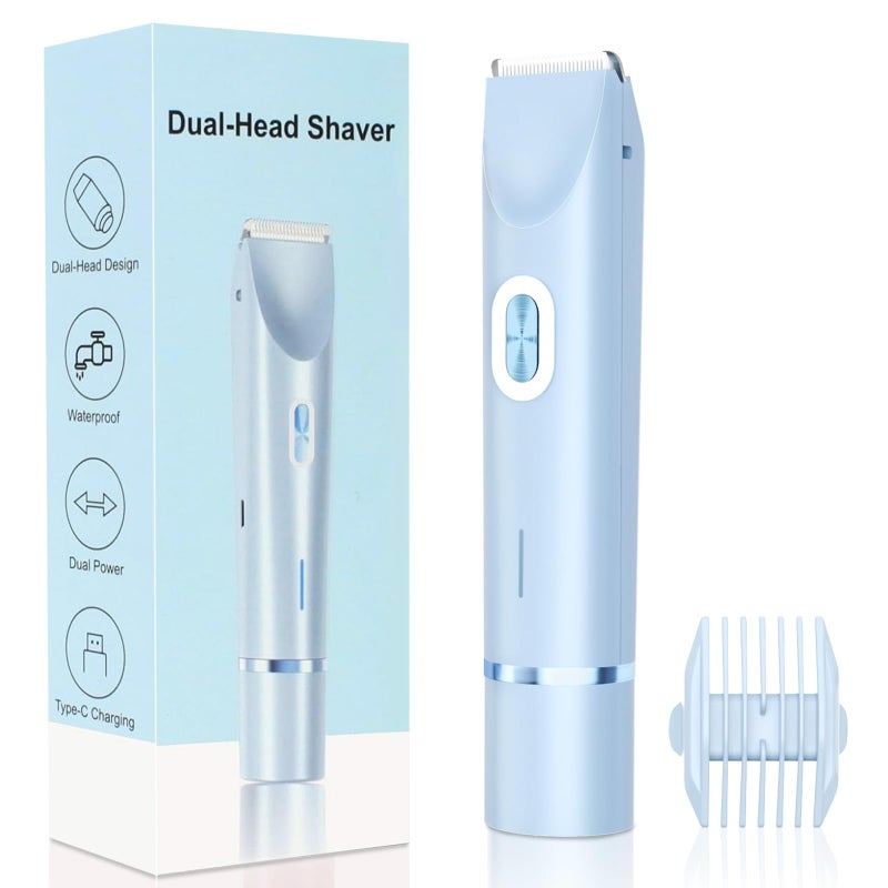 Mpotmiy New 2-in-1 Electric Bikini Trimmer for Men - Dual Head Electric Razor,Waterproof Painless Bikini Shaver, Pubic Hair Trimmer for Private Area & Body Hair, Gifts for Men,Blue - Image 1