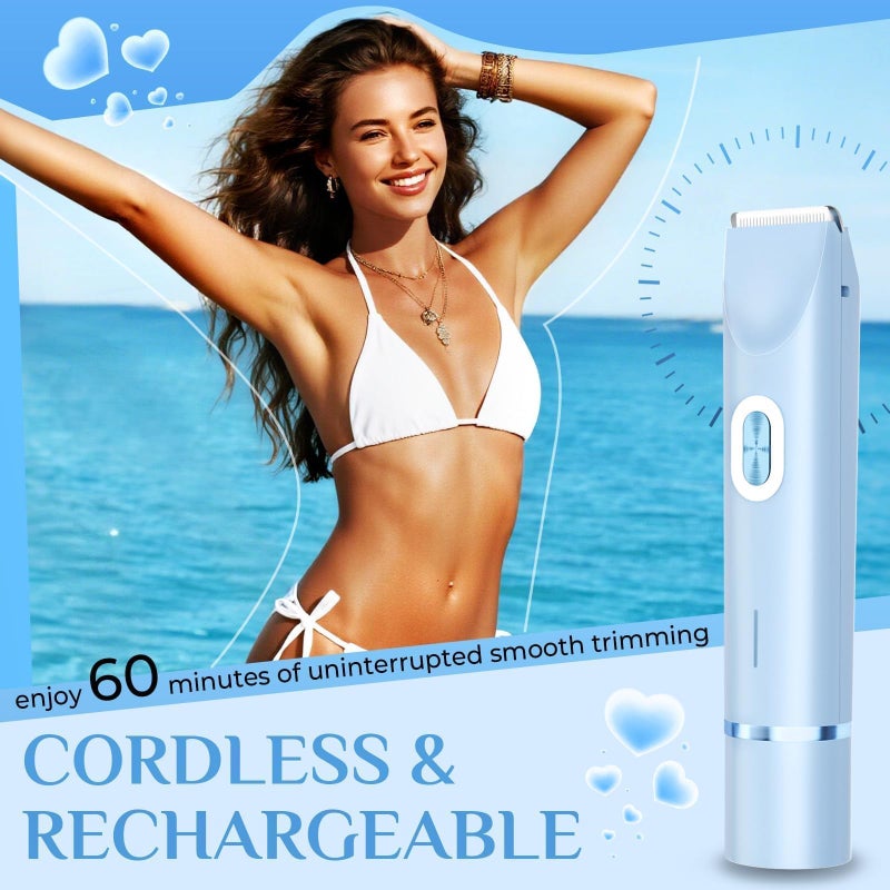 Mpotmiy New 2-in-1 Electric Bikini Trimmer for Men - Dual Head Electric Razor,Waterproof Painless Bikini Shaver, Pubic Hair Trimmer for Private Area & Body Hair, Gifts for Men,Blue - Image 5
