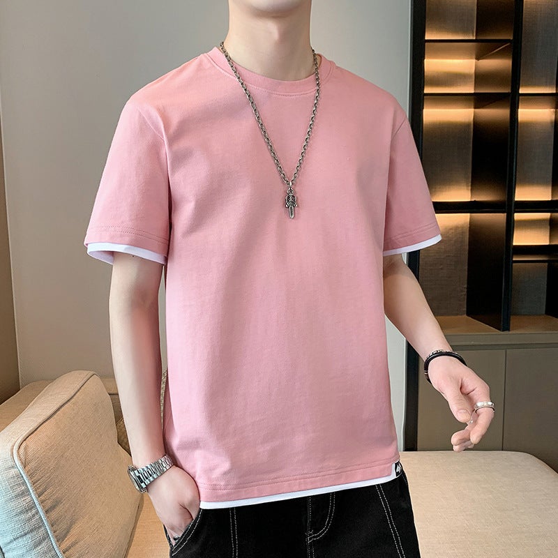 Short-Sleeved T-Shirt For Boys Summer Hong Kong Style Round Neck T-Shirt Half-Sleeved Loose Trendy Brand Top Five-Quarter Sleeve T-Shirt Men'S New Style - Image 1