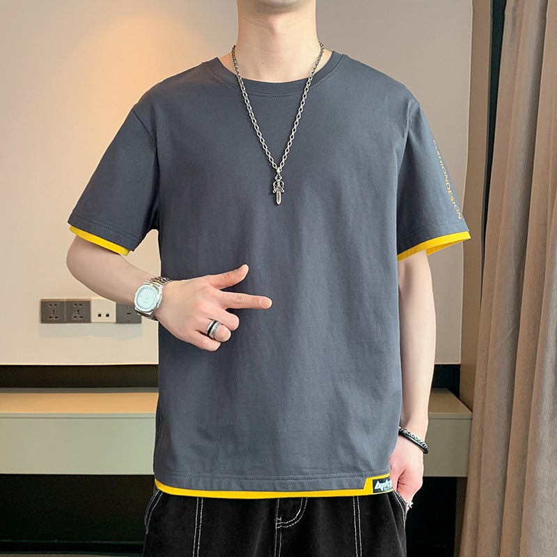 Short-Sleeved T-Shirt For Boys Summer Hong Kong Style Round Neck T-Shirt Half-Sleeved Loose Trendy Brand Top Five-Quarter Sleeve T-Shirt Men'S New Style - Image 2