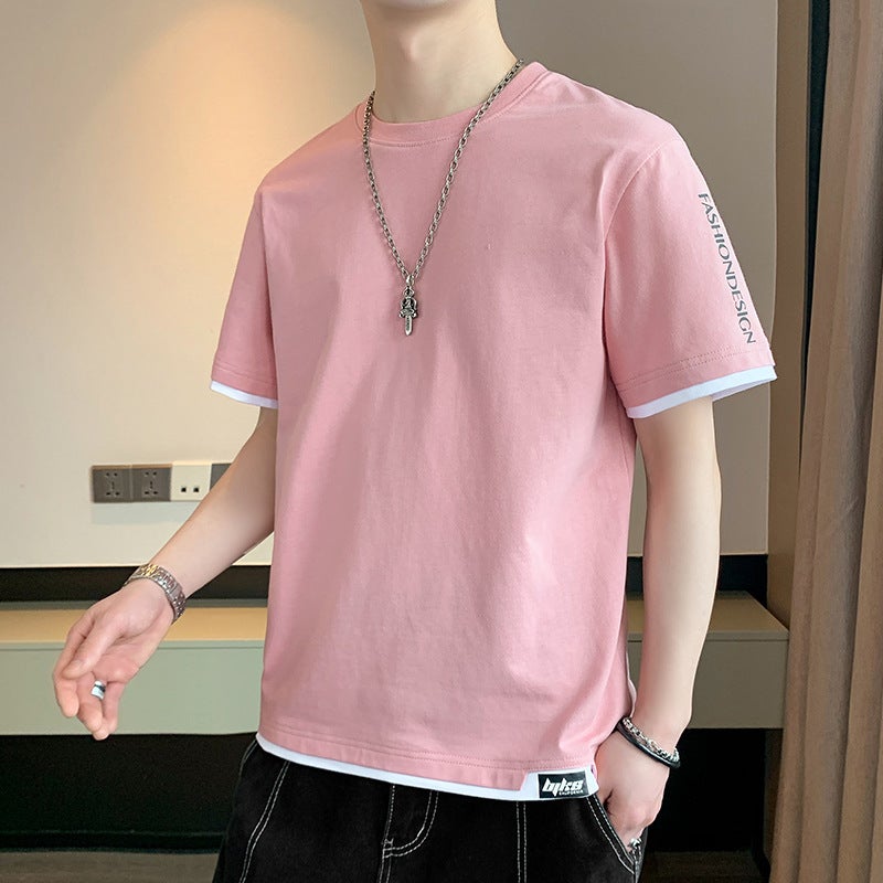 Short-Sleeved T-Shirt For Boys Summer Hong Kong Style Round Neck T-Shirt Half-Sleeved Loose Trendy Brand Top Five-Quarter Sleeve T-Shirt Men'S New Style - Image 4