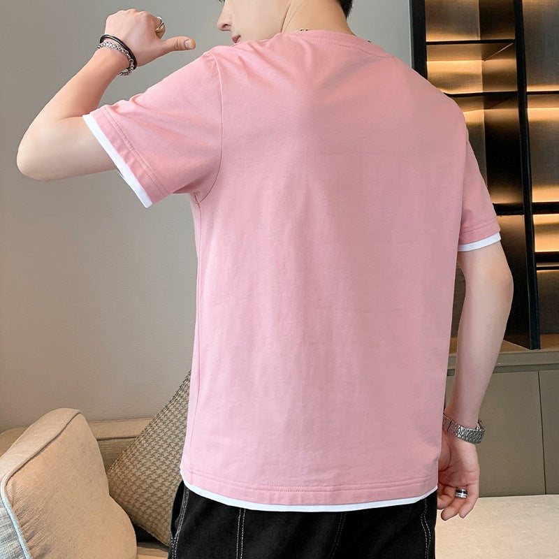 Short-Sleeved T-Shirt For Boys Summer Hong Kong Style Round Neck T-Shirt Half-Sleeved Loose Trendy Brand Top Five-Quarter Sleeve T-Shirt Men'S New Style - Image 3