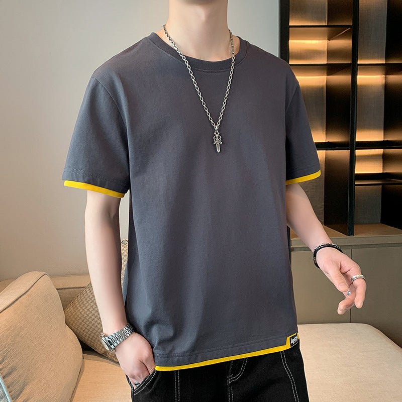 Short-Sleeved T-Shirt For Boys Summer Hong Kong Style Round Neck T-Shirt Half-Sleeved Loose Trendy Brand Top Five-Quarter Sleeve T-Shirt Men'S New Style - Image 5