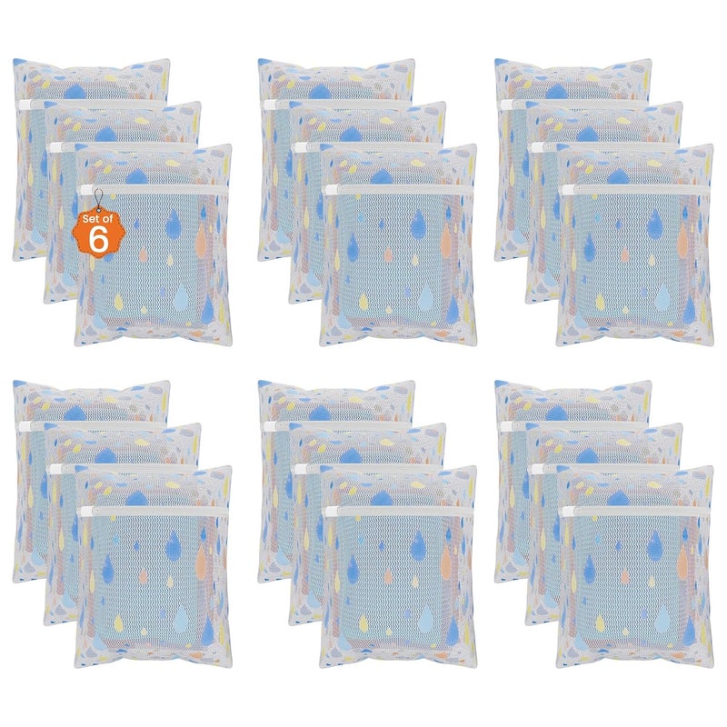 Kuber Industries Set of 18 Polyester Mesh Laundry Bag with Zip Reusable Washing Bags for Washing Machine Ideal for Delicate Fabrics Lingerie Shoes Protection YZ82 Drop Print White - Image 1