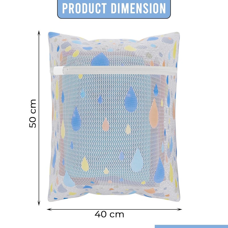 Kuber Industries Set of 18 Polyester Mesh Laundry Bag with Zip Reusable Washing Bags for Washing Machine Ideal for Delicate Fabrics Lingerie Shoes Protection YZ82 Drop Print White - Image 3