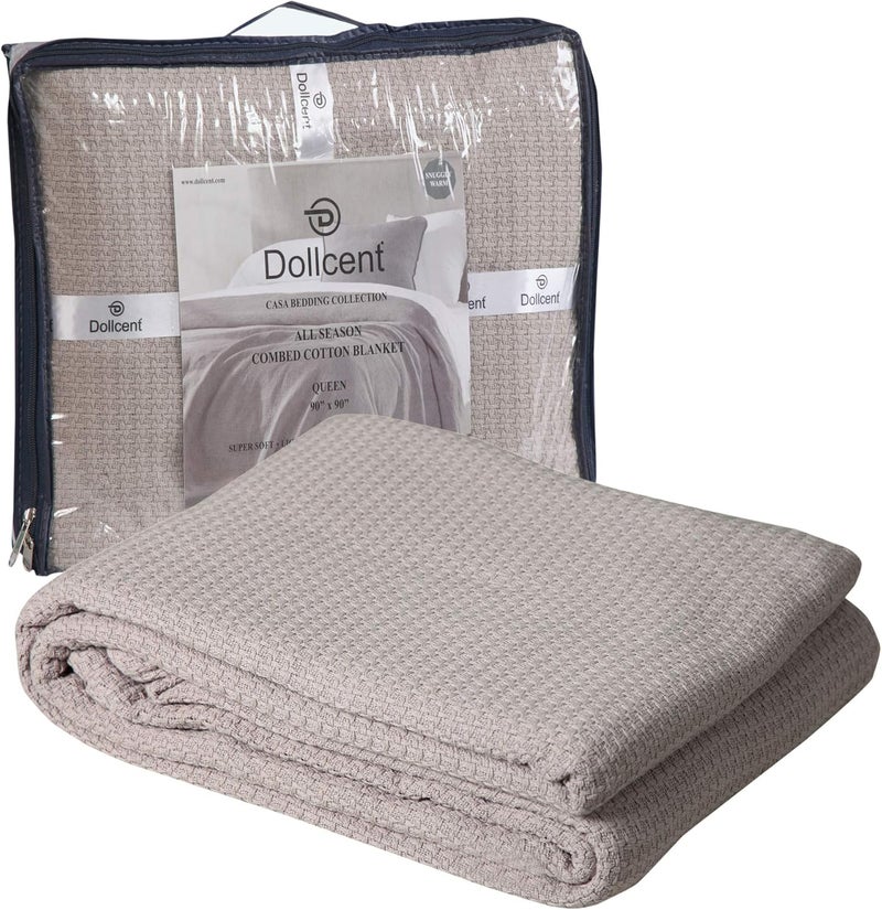 DOLLCENT 100% Cotton King Size Blanket for Bed, Premium Soft Combed Lightweight Blankets, Washed Breathable Cozy Bed Throw Blanket, Sand King Cotton Blankets for All Season: Sand (108"x90") - Image 1