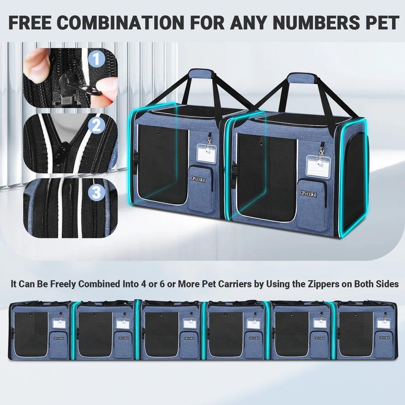 Petskd 2 in 1 Double Cat Car Travel Carrier with Litter Box, 38"x17"x18" Portable Dual Extra Large Cat Carrier for Multiple Cats with Zipper Locks for Moving Across The Country - Image 4