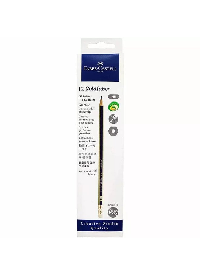 FABER-CASTELL - Gold Faber Graphite Pencil 2B Without Eraser Tip Box Of 12Pc - Image 1