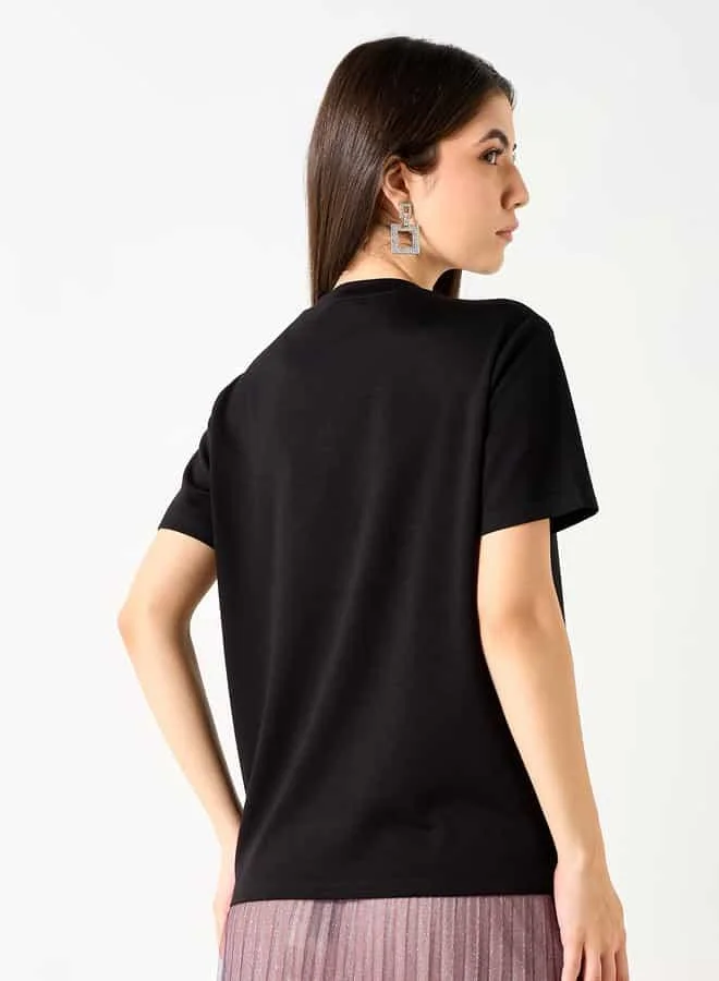 2Xtremz 2Xtremz Embellished Crew Neck T-shirt with Short Sleeves