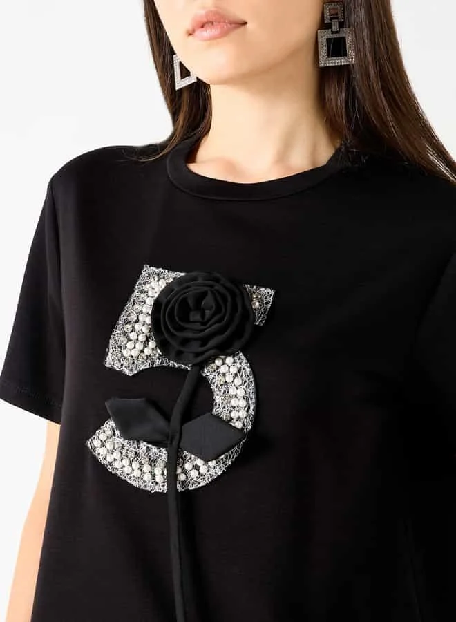 2Xtremz 2Xtremz Embellished Crew Neck T-shirt with Short Sleeves
