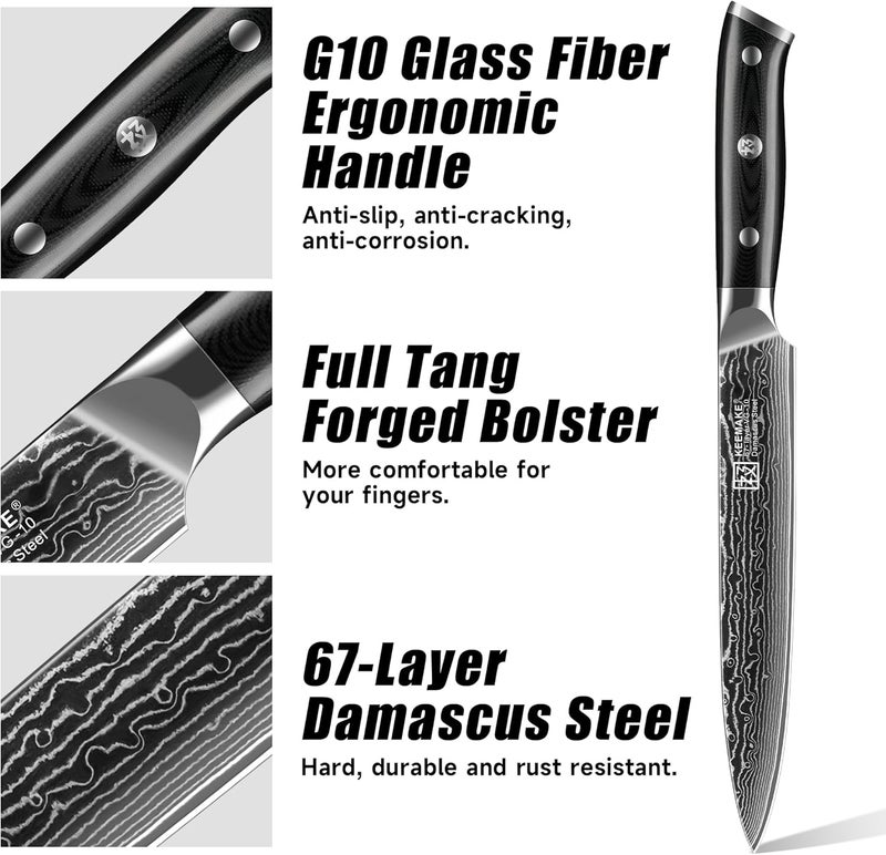 KEEMAKE Carving Knife for Meat, 8 Inch Ultra Sharp Damascus Kitchen Knives with G10 Ergonomic Handle, Brisket Knife for Meat Cutting, Japanese Knives for BBQ Ham Roast Turkey Vegetable - Image 5