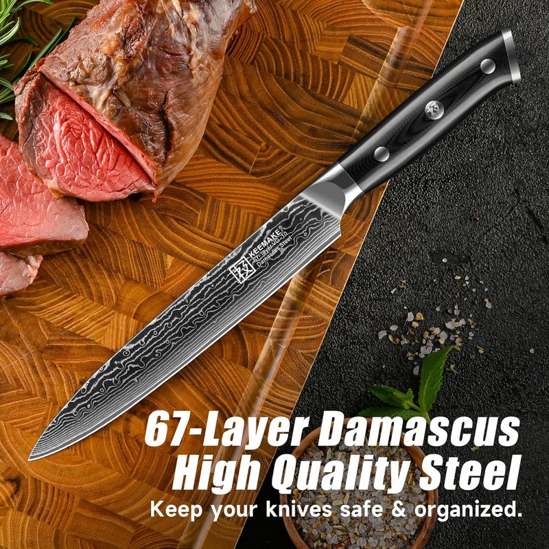 KEEMAKE Carving Knife for Meat, 8 Inch Ultra Sharp Damascus Kitchen Knives with G10 Ergonomic Handle, Brisket Knife for Meat Cutting, Japanese Knives for BBQ Ham Roast Turkey Vegetable - Image 3