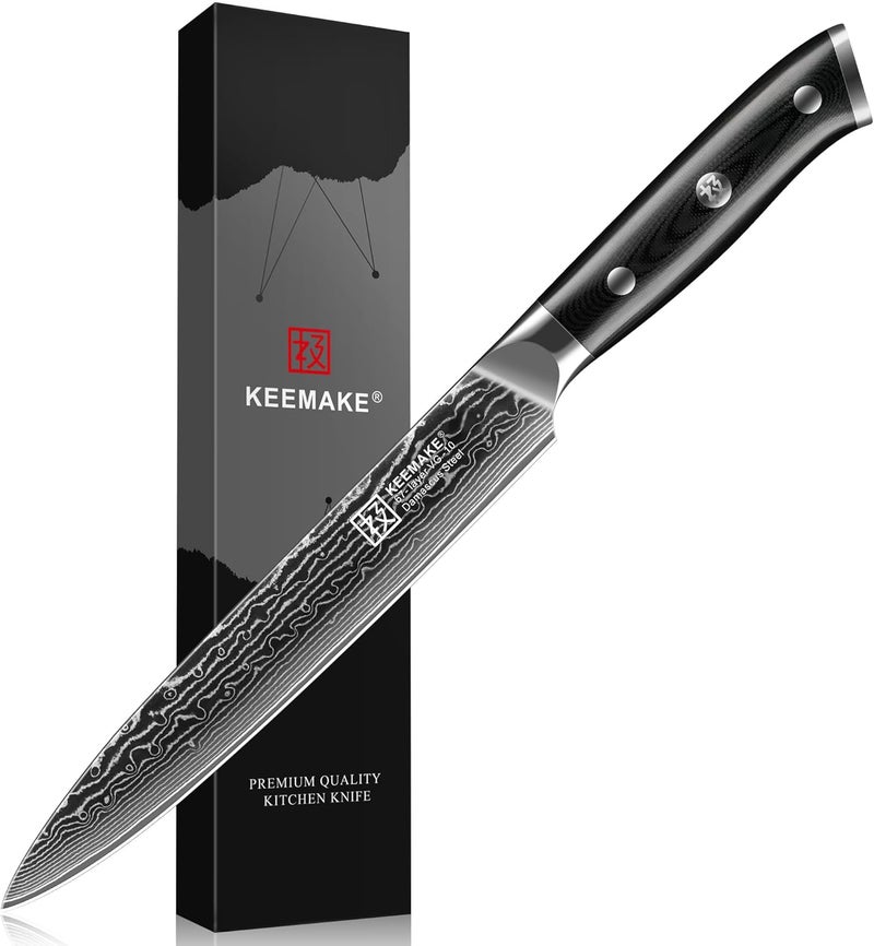 KEEMAKE Carving Knife for Meat, 8 Inch Ultra Sharp Damascus Kitchen Knives with G10 Ergonomic Handle, Brisket Knife for Meat Cutting, Japanese Knives for BBQ Ham Roast Turkey Vegetable - Image 1