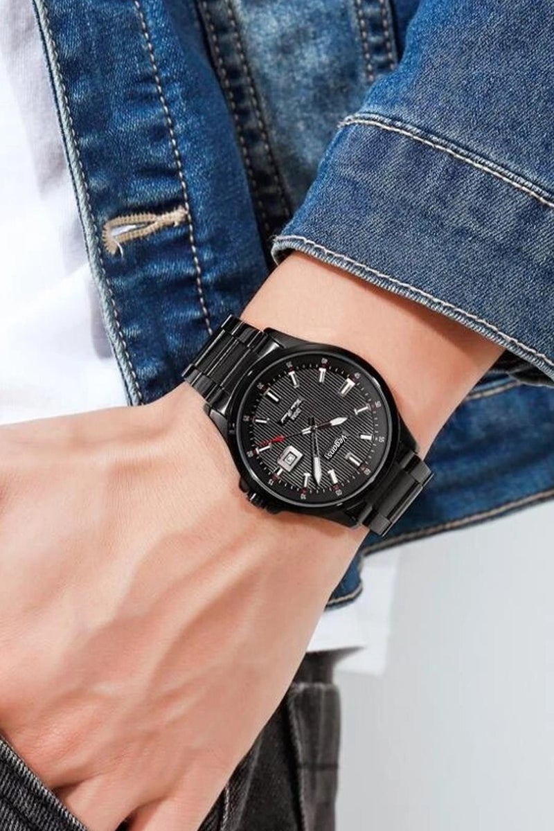 1654 Men's Wristwatch with Calendar and Steel Strap