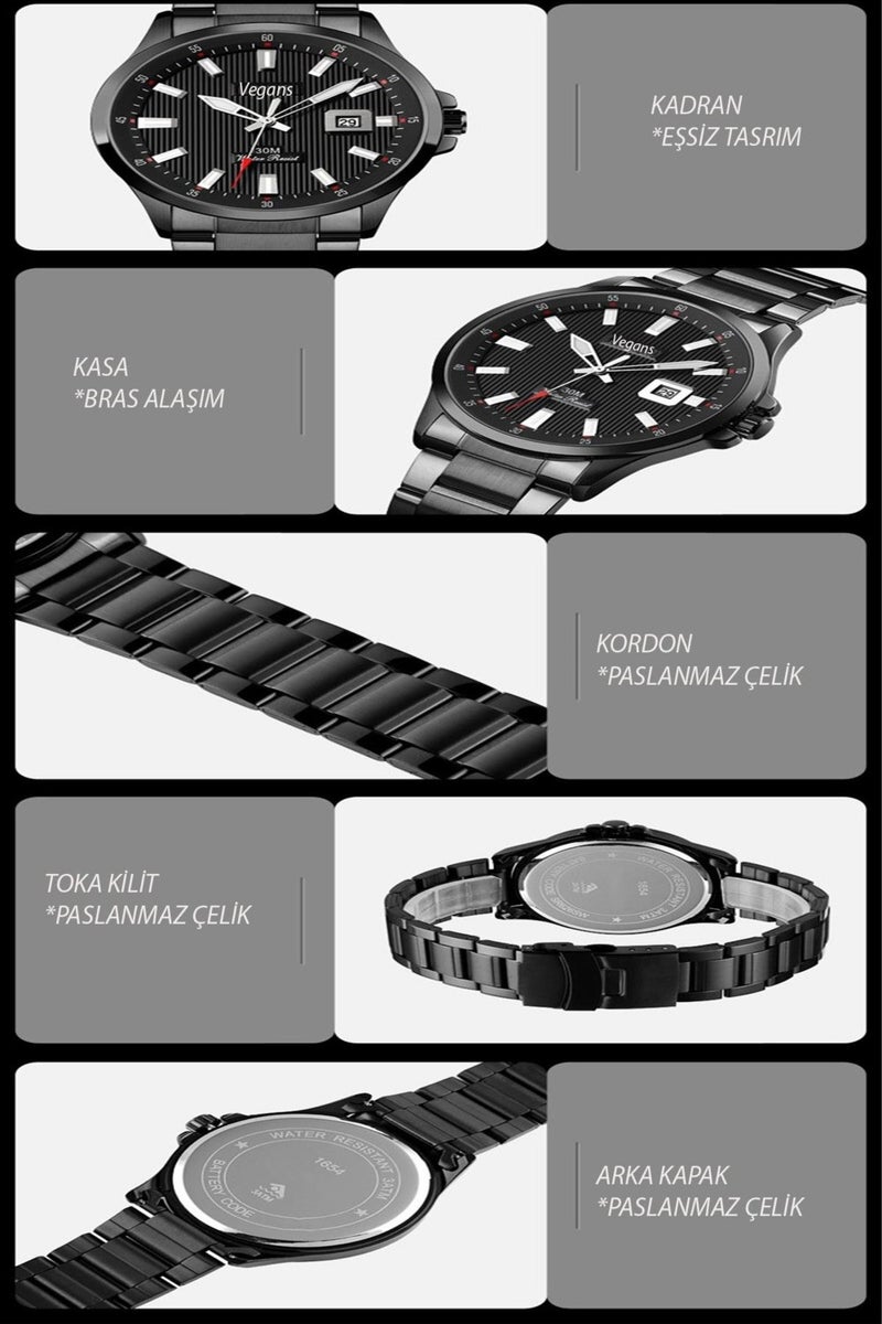 1654 Men's Wristwatch with Calendar and Steel Strap