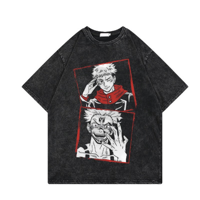 T-Shirt Printed T-Shirt Casual Breathable Washed T-Shirt Street Anime Cotton Men'S Hip-Hop - Image 4
