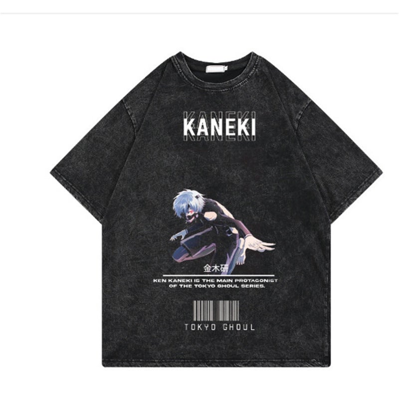 T-Shirt Printed T-Shirt Casual Breathable Washed T-Shirt Street Anime Cotton Men'S Hip-Hop - Image 3