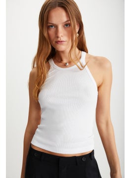 GRIMELANGE Missy Women's Halter Neck Short White T-Shirt  - Image 4