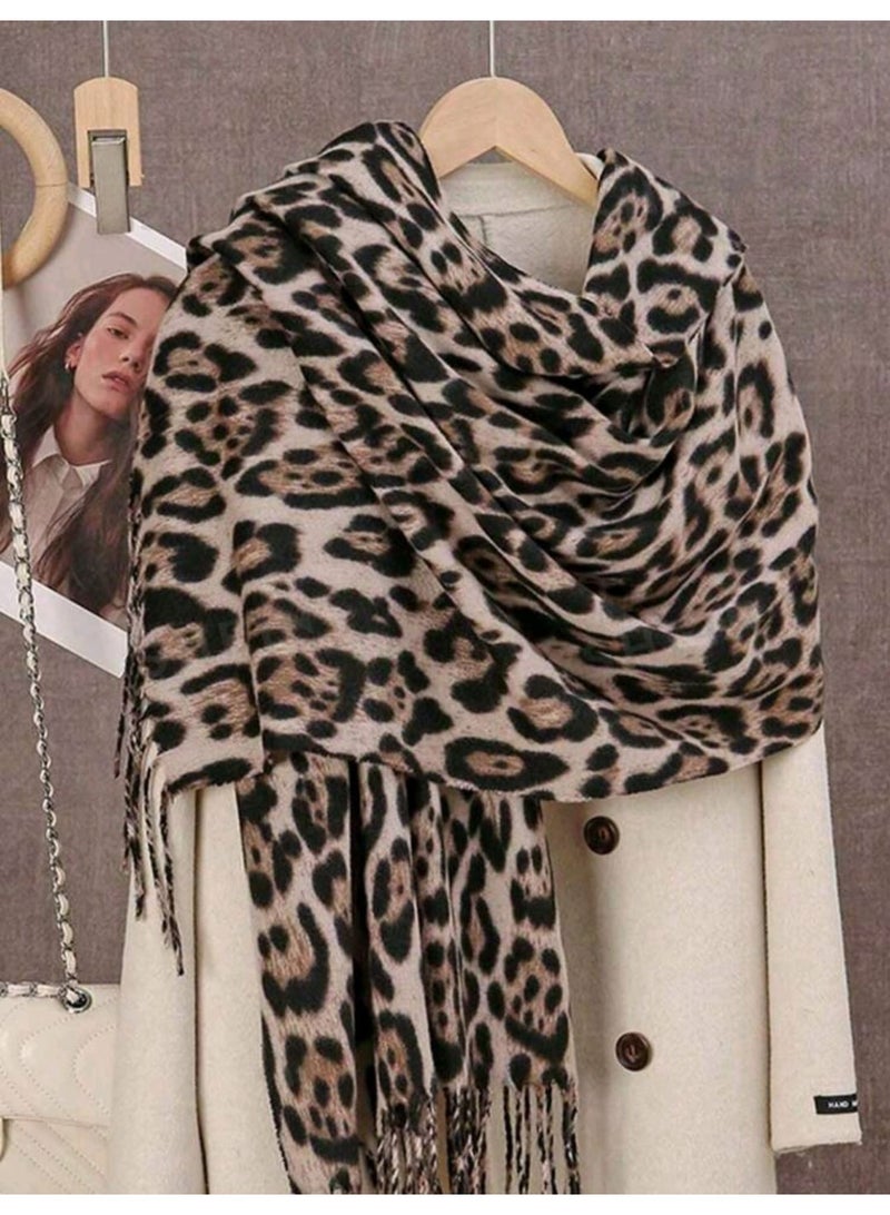 Shein 1pc Women Leopard Print Scarf, New Autumn/Winter Warm Scarf, - Image 1