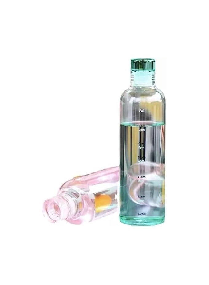500ml Water Bottle with Reusable Time Tags Plastic Outdoor Sports Drink Bottle (Green)