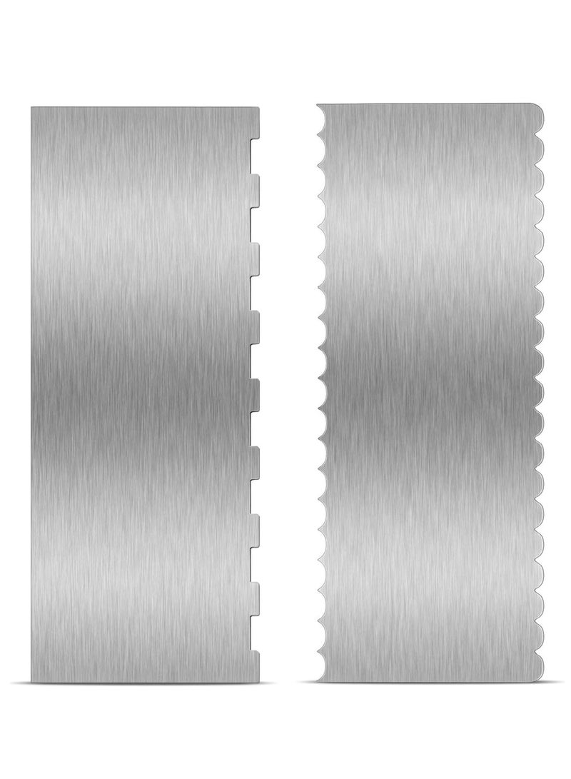 سيلكفكس 2 قطع من الفولاذ المقاوم للصدأ كعكة كاشح كبيرة مزدوجة الجانبين نمطية حافة شريط حافة ناعم كاشح كعكة ديكور مشط المعجنات القطع لزبدة موسة كريم الديكور (22 × 8 سم) - Image 1
