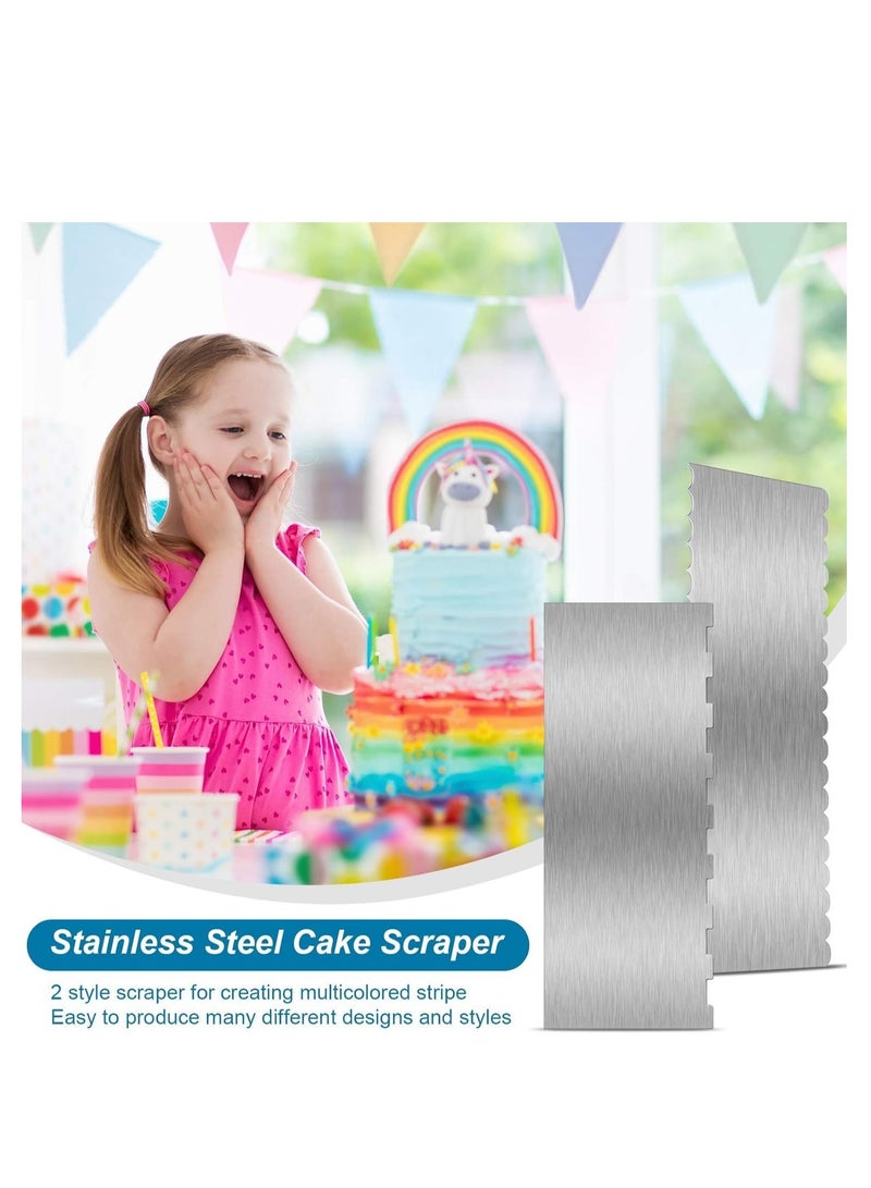 سيلكفكس 2 قطع من الفولاذ المقاوم للصدأ كعكة كاشح كبيرة مزدوجة الجانبين نمطية حافة شريط حافة ناعم كاشح كعكة ديكور مشط المعجنات القطع لزبدة موسة كريم الديكور (22 × 8 سم) - Image 2