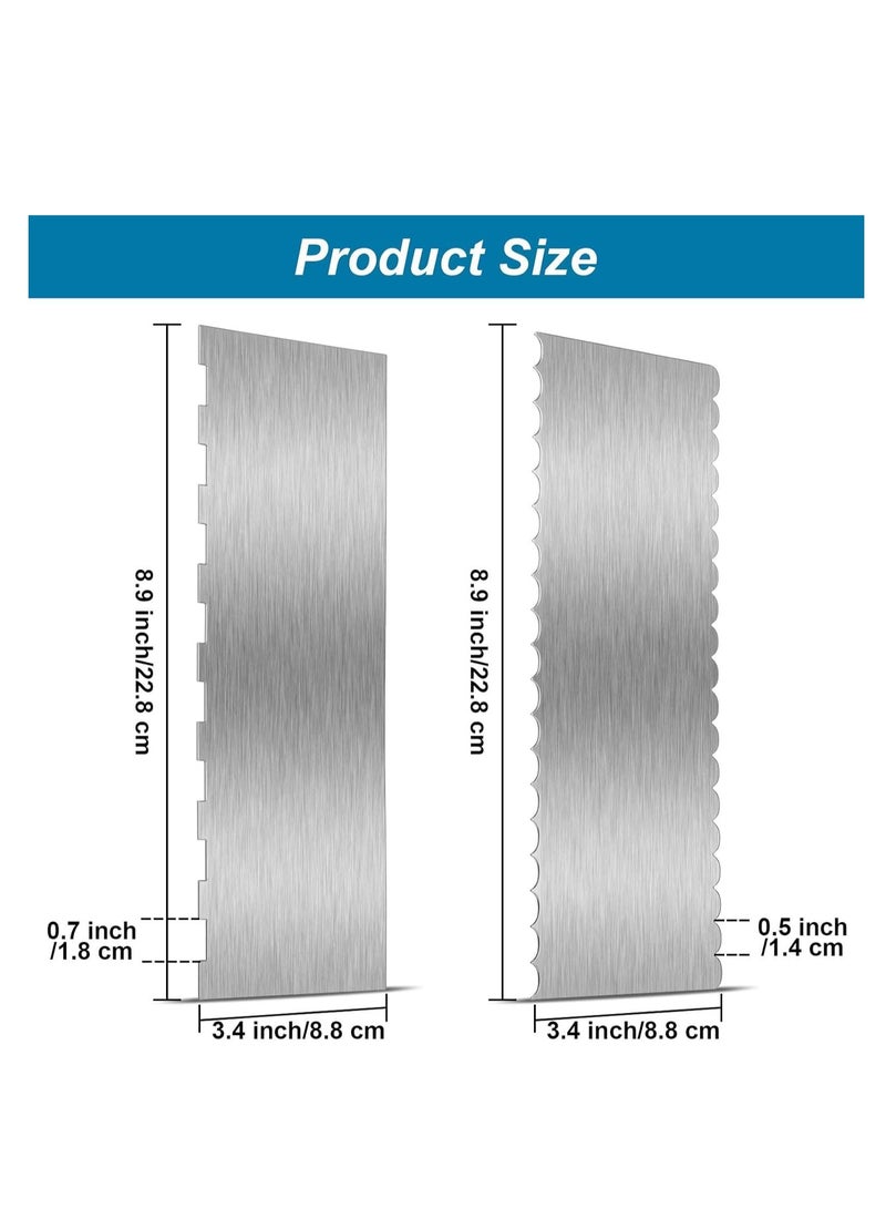 سيلكفكس 2 قطع من الفولاذ المقاوم للصدأ كعكة كاشح كبيرة مزدوجة الجانبين نمطية حافة شريط حافة ناعم كاشح كعكة ديكور مشط المعجنات القطع لزبدة موسة كريم الديكور (22 × 8 سم) - Image 3