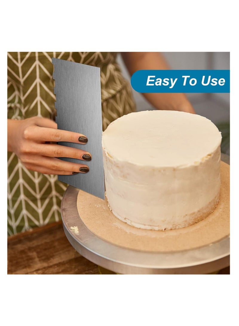 سيلكفكس 2 قطع من الفولاذ المقاوم للصدأ كعكة كاشح كبيرة مزدوجة الجانبين نمطية حافة شريط حافة ناعم كاشح كعكة ديكور مشط المعجنات القطع لزبدة موسة كريم الديكور (22 × 8 سم) - Image 4