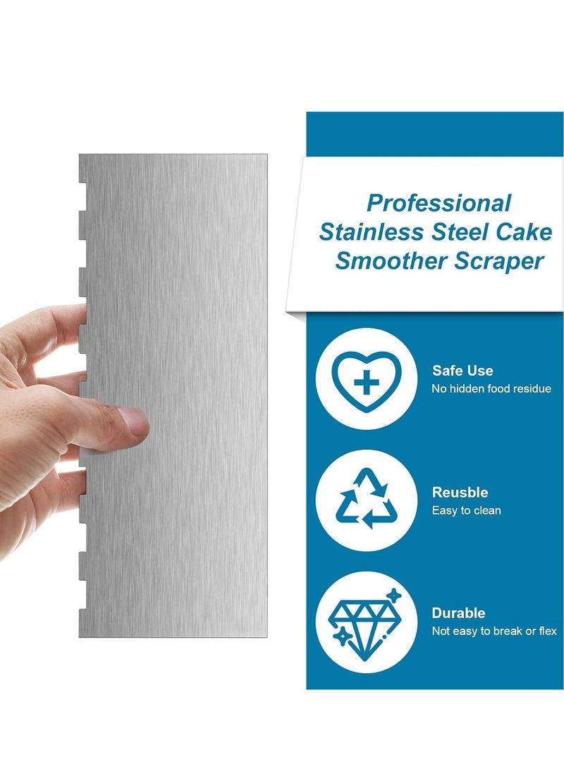 سيلكفكس 2 قطع من الفولاذ المقاوم للصدأ كعكة كاشح كبيرة مزدوجة الجانبين نمطية حافة شريط حافة ناعم كاشح كعكة ديكور مشط المعجنات القطع لزبدة موسة كريم الديكور (22 × 8 سم) - Image 5