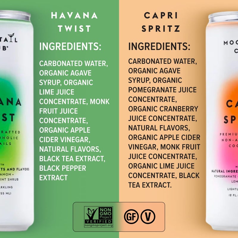 Mocktail Club Variety Pack Non-Alcoholic Sparkling Craft Cocktail - 12x12 Oz Cans | Non-GMO, No Artificial Ingredients, Gluten Free, Vegan | Bombay Fire, Havana Twist, Manhattan Berry, Capri Spritz - Image 4