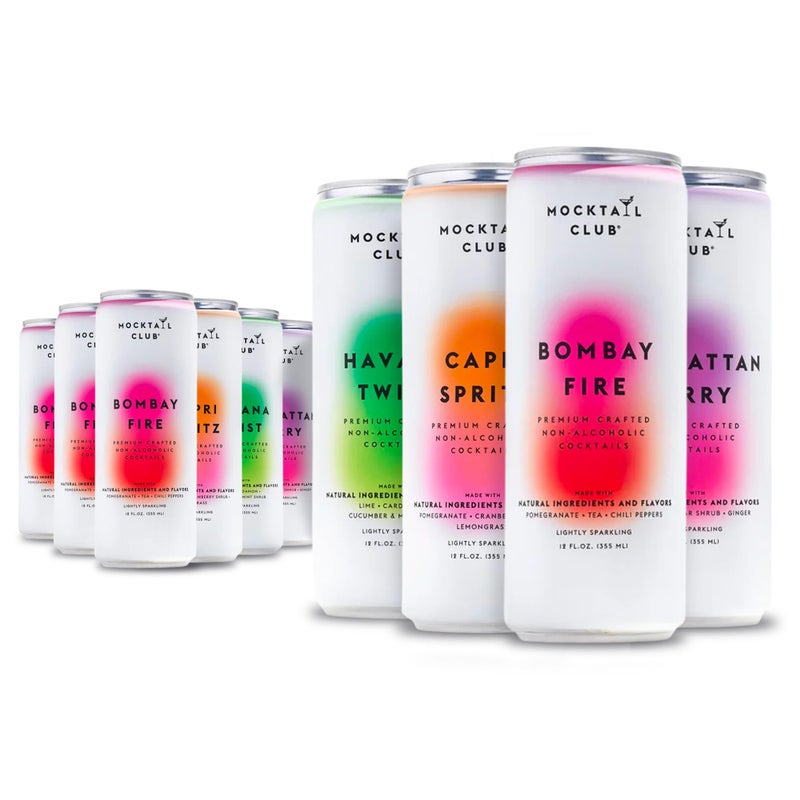 Mocktail Club Variety Pack Non-Alcoholic Sparkling Craft Cocktail - 12x12 Oz Cans | Non-GMO, No Artificial Ingredients, Gluten Free, Vegan | Bombay Fire, Havana Twist, Manhattan Berry, Capri Spritz - Image 1
