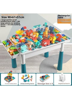 Compatible With Lego Large Particle Building Block Table Multi-functional Children's Toy Power 3-year-old Men's And Women's 6-year-old Learning Table-Color:Extra Large Long Table +416 Large Particles