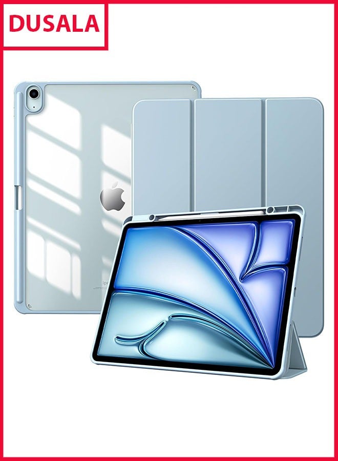 DUSALA Case for New iPad Air 13 inch (M3/M2-2025/2024) with Pencil Holder, Slim Stand Protective Cover with Clear Transparent Back Shell for iPad Air 13 inch, Auto Wake/Sleep, (Blue)