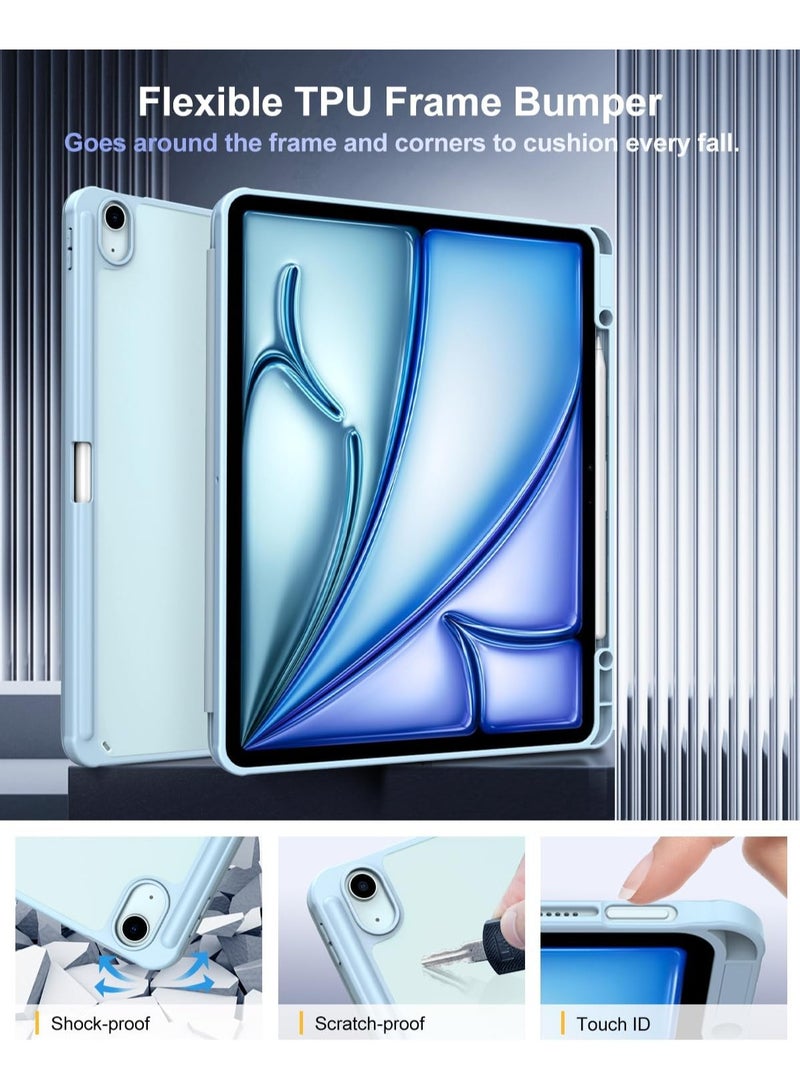 DUSALA Case for New iPad Air 13 inch (M3/M2-2025/2024) with Pencil Holder, Slim Stand Protective Cover with Clear Transparent Back Shell for iPad Air 13 inch, Auto Wake/Sleep, (Blue) - Image 3
