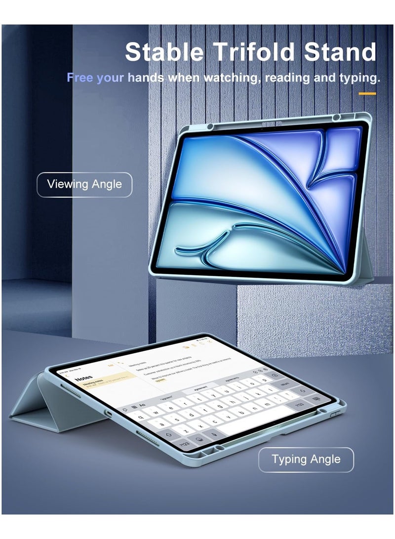 DUSALA Case for New iPad Air 13 inch (M3/M2-2025/2024) with Pencil Holder, Slim Stand Protective Cover with Clear Transparent Back Shell for iPad Air 13 inch, Auto Wake/Sleep, (Blue) - Image 4