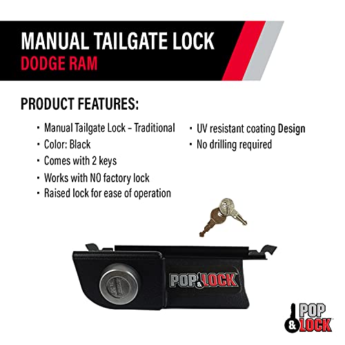 POP & LOCK – Manual Tailgate Lock for Dodge Ram 1500, 2500, and 3500, Fits 2002 to 2008 (Black, PL3400, Works with No Factory Lock) - Image 3