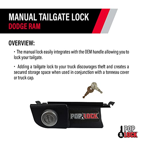 POP & LOCK – Manual Tailgate Lock for Dodge Ram 1500, 2500, and 3500, Fits 2002 to 2008 (Black, PL3400, Works with No Factory Lock) - Image 4