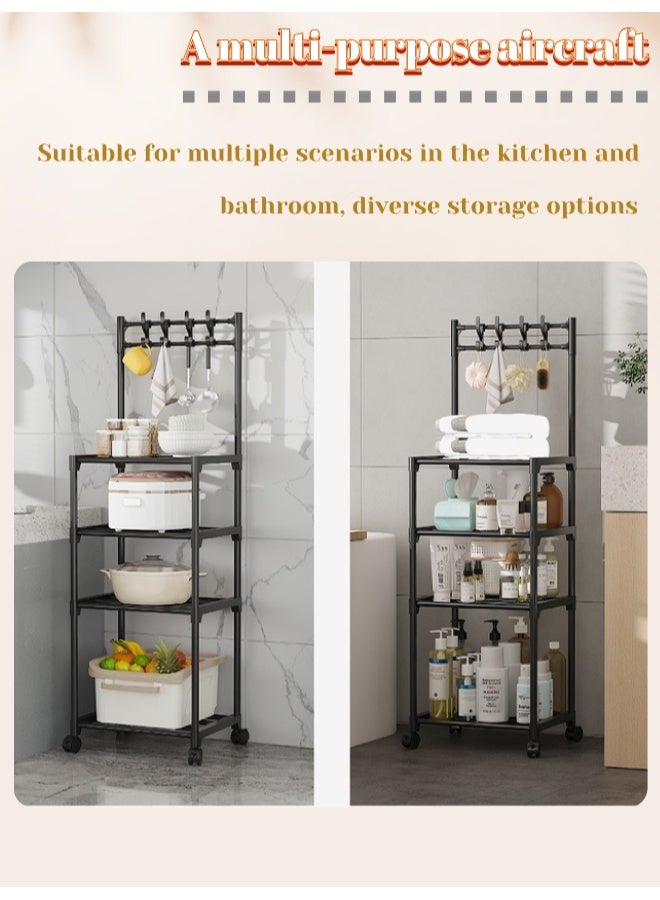 4 - Tier Rolling Bathroom Storage Rack with Wheels - High - Quality Metal Multifunctional Shelves for Bathroom, Kitchen, Balcony & Garden (Black) - Image 2