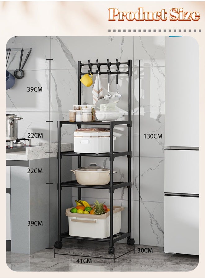 4 - Tier Rolling Bathroom Storage Rack with Wheels - High - Quality Metal Multifunctional Shelves for Bathroom, Kitchen, Balcony & Garden (Black) - Image 3