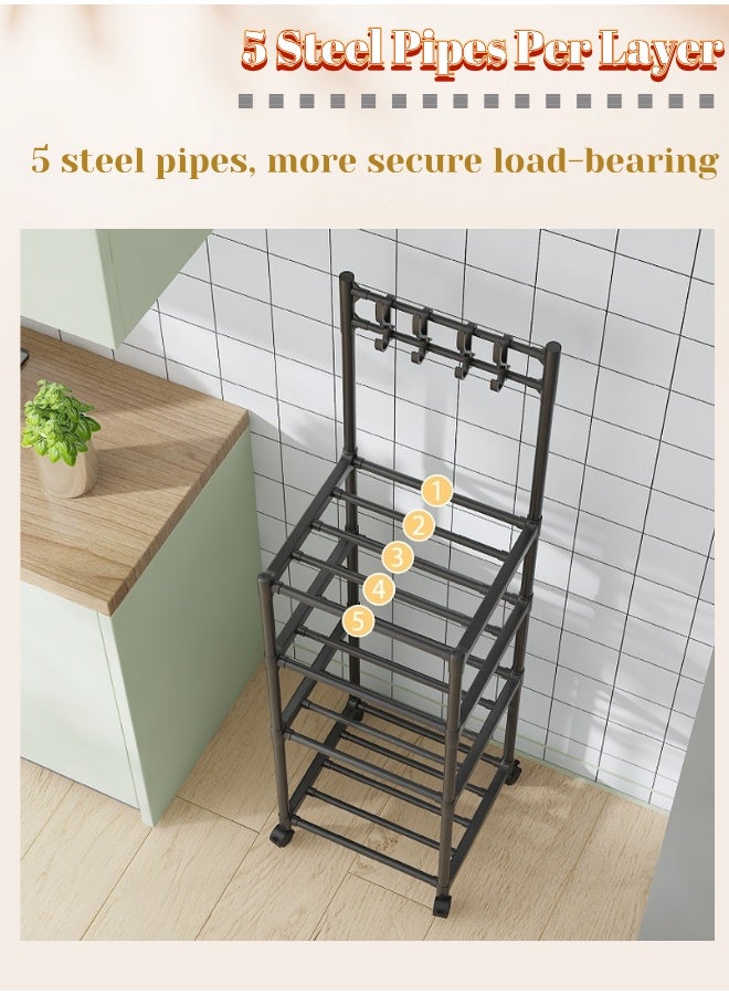 4 - Tier Rolling Bathroom Storage Rack with Wheels - High - Quality Metal Multifunctional Shelves for Bathroom, Kitchen, Balcony & Garden (Black) - Image 5
