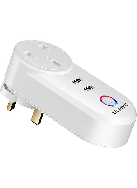 WiFi USB Smart Socket, 16A Tuya Plug with 2 USB Ports Timer Schedule Socket, Smart Life App Control Voice Remote Control Compatible with Amazon Alexa Google Assistant Siri 220V