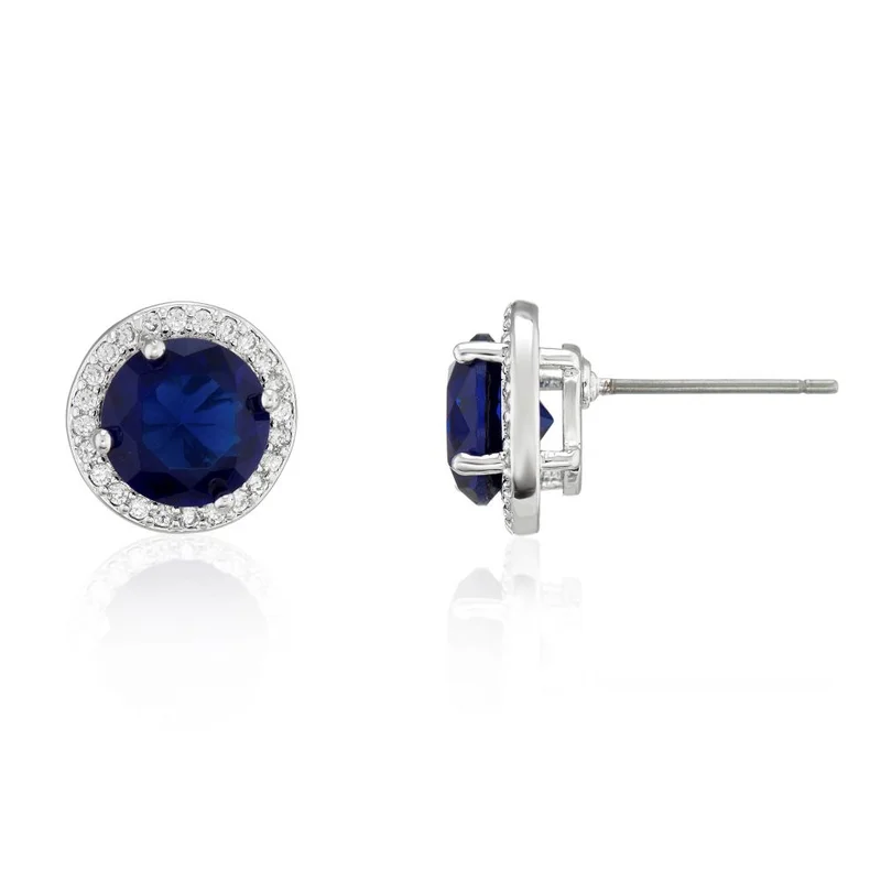 باكلي لندن BUCKLEY LONDON THE CARAT COLLECTION - SAPPHIRE ROUND HALO EARRINGS