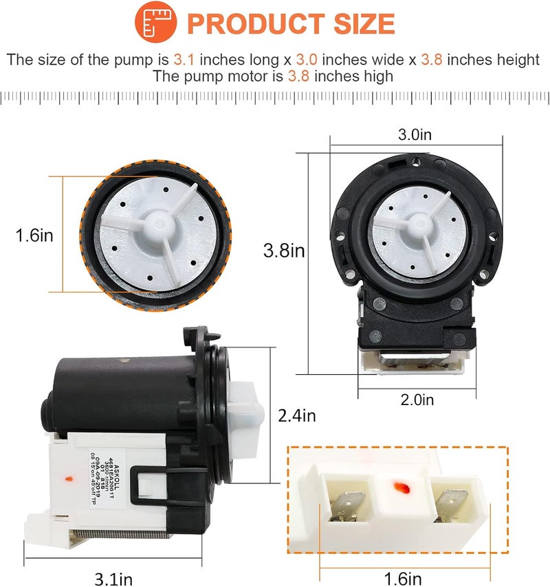 Beaquicy 4681EA2001T OEM Washer Drain Pump Motor Replacement for Kenmore & LG - AP5328388 4681EA1007G 4681EA1007D - Fits WM2101HW WM3270CW WM3431HS WM3770HVA Washing Machines - Image 4