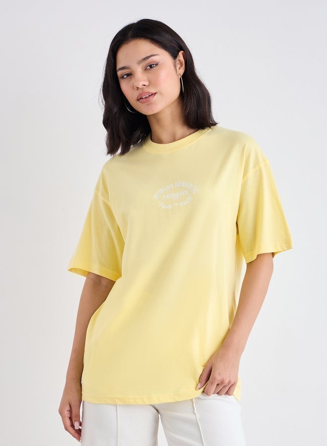 Styli Slogan Print Short Sleeve Oversized T-Shirt - Image 2