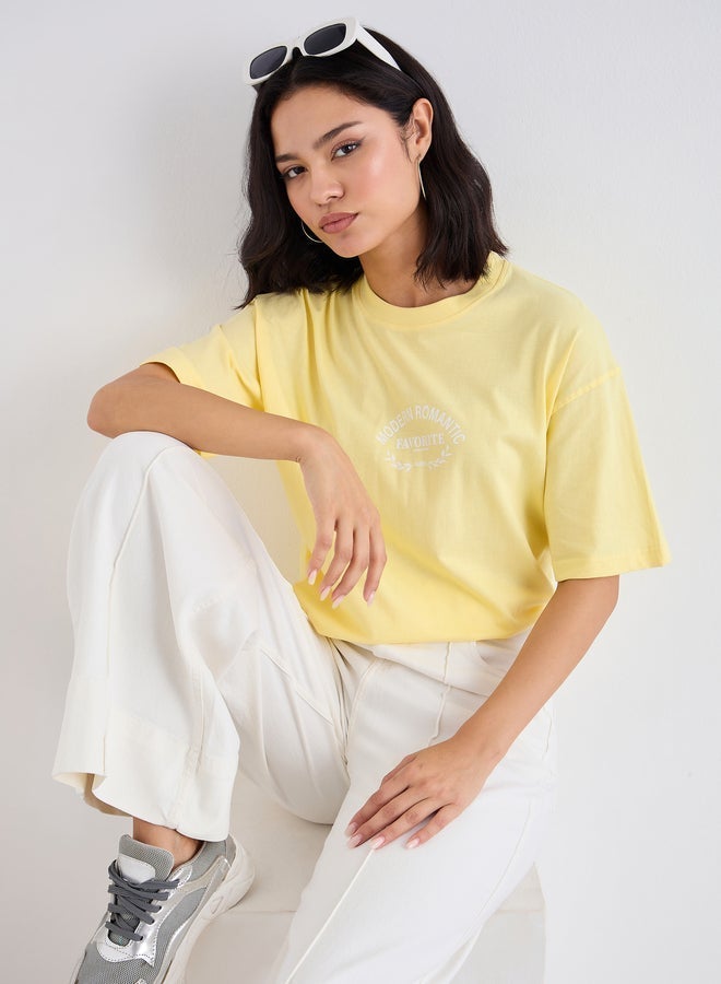 Styli Slogan Print Short Sleeve Oversized T-Shirt - Image 3